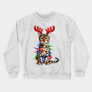 Christmas Red Nose Bengal Cat Crewneck Sweatshirt